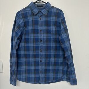 Deus Ex Machina Mens L Blue Plaid Button Up Shirt Cotton Long Sleeve Streetwear
